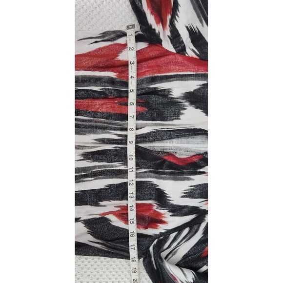 Chico's Red White Black Abstract Shimmer Open Front Linen Blend Jacket Sz 0 S - Picture 6 of 9